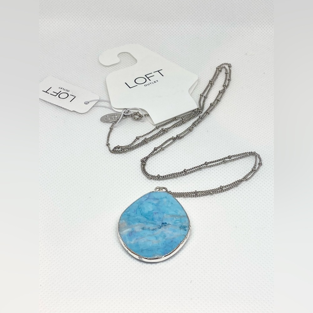 NWT LOFT Silver Necklace with Light Blue Pendant